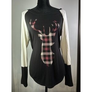 Acting Pro Boutique Women's XL Long Sleeve Buffalo Plaid Christmas Reindeer Top